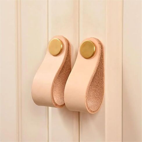 Soft Leather Kitchen Wardrobe Cabinet Drawer Handle Door Pulls Furniture 1Pcs(Brown-S) in Kuwait