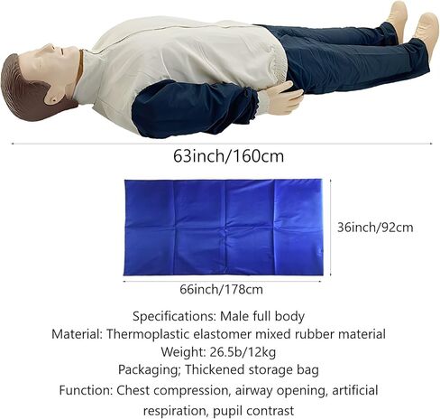 5.4ft Adult CPR Training Manikin, First Aid Training Model Cardiopulmonary Resuscitation Simulator, for Patient Education and Teaching, Medium Skin Tone in Saudi Arabia