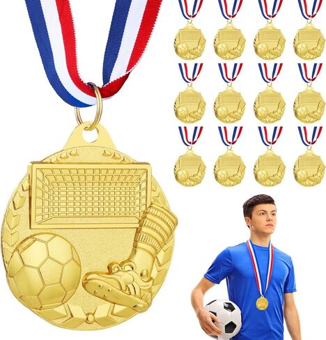 12 Pack Soccer Medals for Teen and Adults, Metal Gold Award Medals 1st Place Medal with Neck Ribbon, Participation Medal for Sports Competitions Celebration and Soccer Party Favors, 2 inch in Saudi Arabia