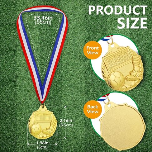 12 Pack Soccer Medals for Teen and Adults, Metal Gold Award Medals 1st Place Medal with Neck Ribbon, Participation Medal for Sports Competitions Celebration and Soccer Party Favors, 2 inch in Saudi Arabia