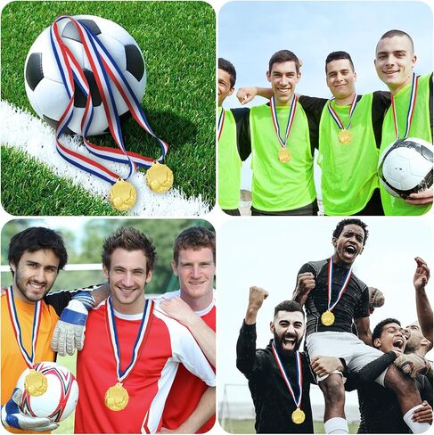 12 Pack Soccer Medals for Teen and Adults, Metal Gold Award Medals 1st Place Medal with Neck Ribbon, Participation Medal for Sports Competitions Celebration and Soccer Party Favors, 2 inch in Saudi Arabia