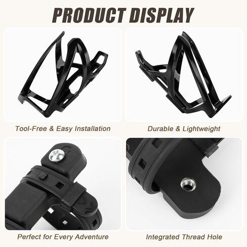 PSLER Bicycle Bottle Cage Base and Bottle Holder, PC Bike Water Bottle Holder with Screw-Free Mount for 22-45mm (0.86''-1.77'') Diameter Tubes, Black in Saudi Arabia