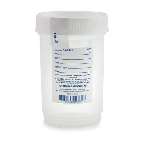 McKesson 16-9542-Sleeve Sample Container غطاء من البولي بروبيلين/البولي إيثيلين بغطاء لولبي 120 مل (4 أونصة) معقمة (عبوة من 75 قطعة) in Saudi Arabia