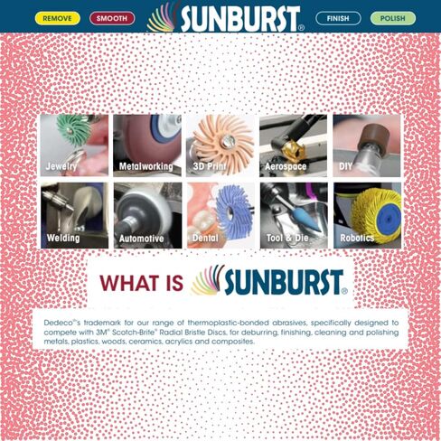 Dedeco Sunburst Points - 3/32 بوصة (2.35 مم) ساق، الشكل -14، ملحقات أدوات دوارة لتلميع وتلميع البلاستيك الحراري الدقيق، قياسية 220 حبيبة، أكسيد الألومنيوم - 12 عبوة in Kuwait