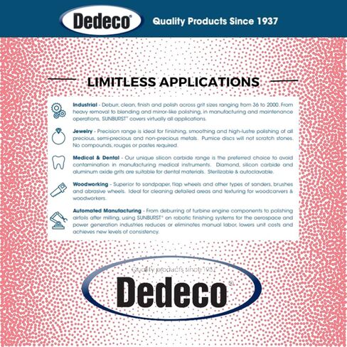 Dedeco Sunburst Points - 3/32 بوصة (2.35 مم) ساق، الشكل -14، ملحقات أدوات دوارة لتلميع وتلميع البلاستيك الحراري الدقيق، قياسية 220 حبيبة، أكسيد الألومنيوم - 12 عبوة in Kuwait