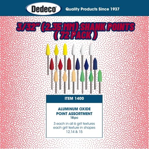 Dedeco Sunburst Points - 3/32 بوصة (2.35 مم) ساق، الشكل -14، ملحقات أدوات دوارة لتلميع وتلميع البلاستيك الحراري الدقيق، قياسية 220 حبيبة، أكسيد الألومنيوم - 12 عبوة in Kuwait