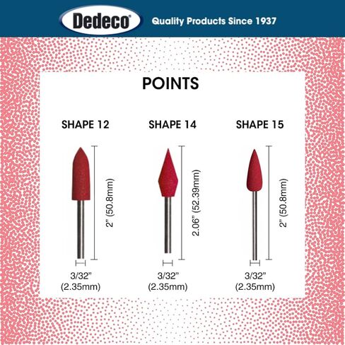 Dedeco Sunburst Points - 3/32 بوصة (2.35 مم) ساق، الشكل -14، ملحقات أدوات دوارة لتلميع وتلميع البلاستيك الحراري الدقيق، قياسية 220 حبيبة، أكسيد الألومنيوم - 12 عبوة in Kuwait