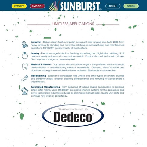 عجلة كاشطة مطاطية من Dedeco Sunburst - عجلة حافة السكين 7/8 بوصة (22 مم)، ملحقات أدوات دوارة للتشطيب والتلميع، فائقة النعومة 1 ميكرون 14000 حبيبة، أخضر فاتح - أكسيد الألومنيوم - 12 قطعة في كل عبوة in Kuwait