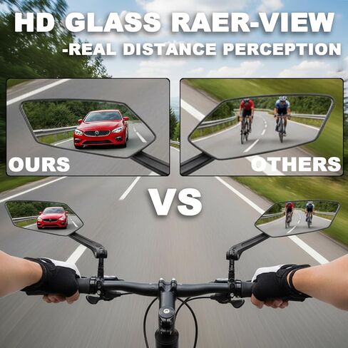 مرايا الدراجة للمقود، عبوتان، مرآة الرؤية الخلفية للدراجة مع عدسة مسطحة من الزجاج الحقيقي، مشبك ألومنيوم، مرآة ركوب الدراجات قابلة للتعديل للدراجة الإلكترونية، الدراجة الجبلية، دراجة الطريق والسكوتر (20-24 مم) in Kuwait