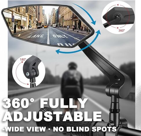 مرايا الدراجة للمقود، عبوتان، مرآة الرؤية الخلفية للدراجة مع عدسة مسطحة من الزجاج الحقيقي، مشبك ألومنيوم، مرآة ركوب الدراجات قابلة للتعديل للدراجة الإلكترونية، الدراجة الجبلية، دراجة الطريق والسكوتر (20-24 مم) in Kuwait