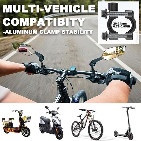 مرايا الدراجة للمقود، عبوتان، مرآة الرؤية الخلفية للدراجة مع عدسة مسطحة من الزجاج الحقيقي، مشبك ألومنيوم، مرآة ركوب الدراجات قابلة للتعديل للدراجة الإلكترونية، الدراجة الجبلية، دراجة الطريق والسكوتر (20-24 مم) in Kuwait