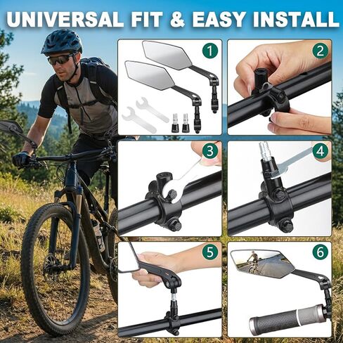 مرايا الدراجة للمقود، عبوتان، مرآة الرؤية الخلفية للدراجة مع عدسة مسطحة من الزجاج الحقيقي، مشبك ألومنيوم، مرآة ركوب الدراجات قابلة للتعديل للدراجة الإلكترونية، الدراجة الجبلية، دراجة الطريق والسكوتر (20-24 مم) in Kuwait