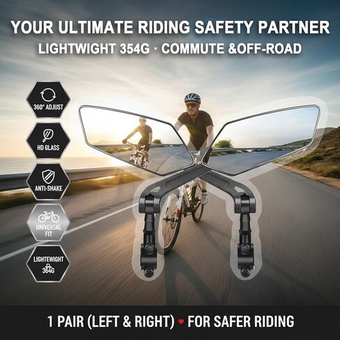 مرايا الدراجة للمقود، عبوتان، مرآة الرؤية الخلفية للدراجة مع عدسة مسطحة من الزجاج الحقيقي، مشبك ألومنيوم، مرآة ركوب الدراجات قابلة للتعديل للدراجة الإلكترونية، الدراجة الجبلية، دراجة الطريق والسكوتر (20-24 مم) in Kuwait