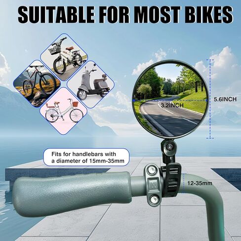 Bike Mirror Handlebar Mount, 2 Pcs 360° Rotatable Adjustable Acrylic Convex Mirror, No Tool Installation, Vibration-Free Wide View for Mountain/Road/E-Bike/Scooter - Bicycle Accessories in Kuwait