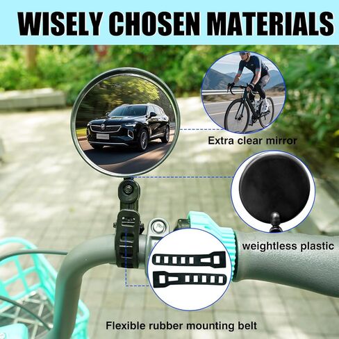 Bike Mirror Handlebar Mount, 2 Pcs 360° Rotatable Adjustable Acrylic Convex Mirror, No Tool Installation, Vibration-Free Wide View for Mountain/Road/E-Bike/Scooter - Bicycle Accessories in Kuwait