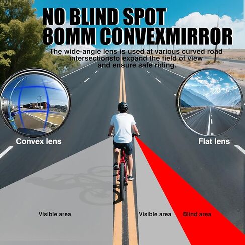 Bike Mirror Handlebar Mount, 2 Pcs 360° Rotatable Adjustable Acrylic Convex Mirror, No Tool Installation, Vibration-Free Wide View for Mountain/Road/E-Bike/Scooter - Bicycle Accessories in Kuwait