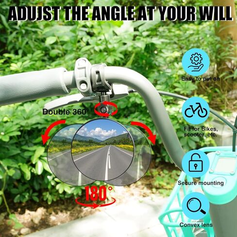 Bike Mirror Handlebar Mount, 2 Pcs 360° Rotatable Adjustable Acrylic Convex Mirror, No Tool Installation, Vibration-Free Wide View for Mountain/Road/E-Bike/Scooter - Bicycle Accessories in Kuwait
