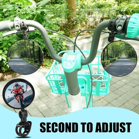Bike Mirror Handlebar Mount, 2 Pcs 360° Rotatable Adjustable Acrylic Convex Mirror, No Tool Installation, Vibration-Free Wide View for Mountain/Road/E-Bike/Scooter - Bicycle Accessories in Kuwait