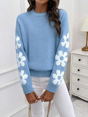 1 pcs Girls Teenager Sweater, Haze Blue Knitwear, Casual Fashion Warm Autumn Winter Pullover for Teen Girls in Saudi Arabia