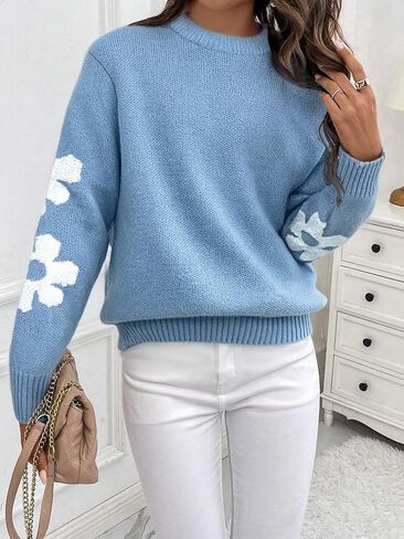 1 pcs Girls Teenager Sweater, Haze Blue Knitwear, Casual Fashion Warm Autumn Winter Pullover for Teen Girls in Saudi Arabia