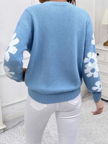 1 pcs Girls Teenager Sweater, Haze Blue Knitwear, Casual Fashion Warm Autumn Winter Pullover for Teen Girls in Saudi Arabia