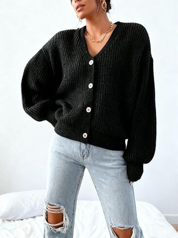 1 pcs Girls Teenager Knit Sweater Cardigan, Casual Fashion Warm Winter Autumn Black Top for Teen Girls in Saudi Arabia