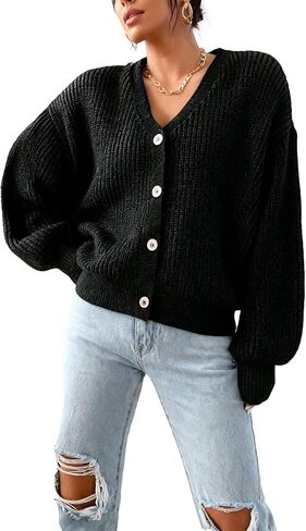 1 pcs Girls Teenager Knit Sweater Cardigan, Casual Fashion Warm Winter Autumn Black Top for Teen Girls in Saudi Arabia