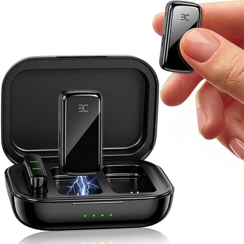 نظام ميكروفون لاسلكي EX، ميكروفونات مزدوجة + حافظة شحن، نطاق توصيل وتشغيل يصل إلى 164 قدمًا لأجهزة iPhone/Android، تقليل الضوضاء المتقدم، تسجيل فيديو وقت التشغيل 48 ساعة، TikTok، YouTube، أسود in Kuwait