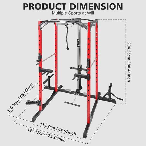 Power Cage, Multi-Function Power Rack with Adjustable Cable Crossover System and More Training Attachment, Weight Cage for Home Gym in Saudi Arabia