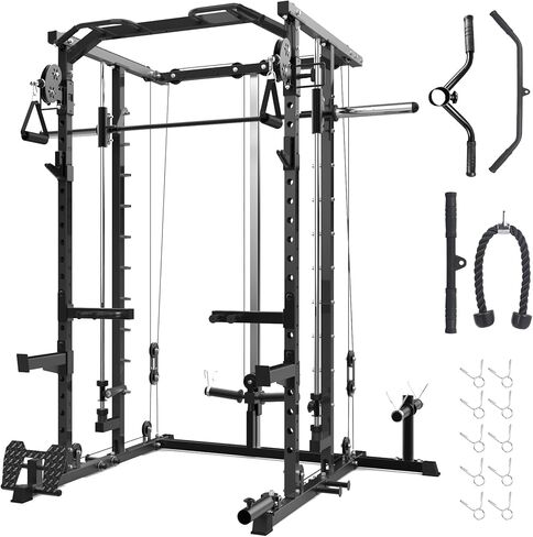 GAOMON Smith Machine Squat Rack, Heavy Duty Strength Training Power Cage with Pulley System, Dip Bar, LAT Pulldown, Multifunctional Workout Machine for Home Gym, Studio in Saudi Arabia
