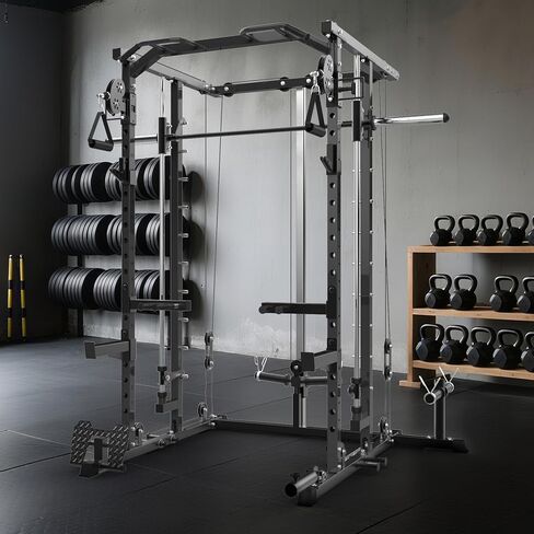 GAOMON Smith Machine Squat Rack, Heavy Duty Strength Training Power Cage with Pulley System, Dip Bar, LAT Pulldown, Multifunctional Workout Machine for Home Gym, Studio in Saudi Arabia
