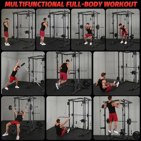 GAOMON Smith Machine Squat Rack, Heavy Duty Strength Training Power Cage with Pulley System, Dip Bar, LAT Pulldown, Multifunctional Workout Machine for Home Gym, Studio in Saudi Arabia