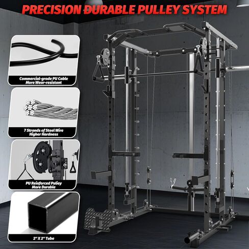 GAOMON Smith Machine Squat Rack, Heavy Duty Strength Training Power Cage with Pulley System, Dip Bar, LAT Pulldown, Multifunctional Workout Machine for Home Gym, Studio in Saudi Arabia