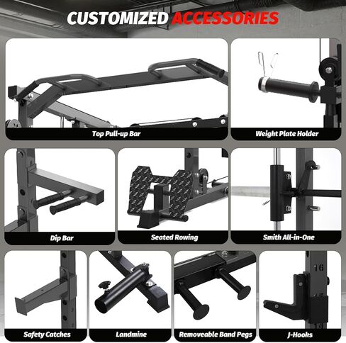 GAOMON Smith Machine Squat Rack, Heavy Duty Strength Training Power Cage with Pulley System, Dip Bar, LAT Pulldown, Multifunctional Workout Machine for Home Gym, Studio in Saudi Arabia