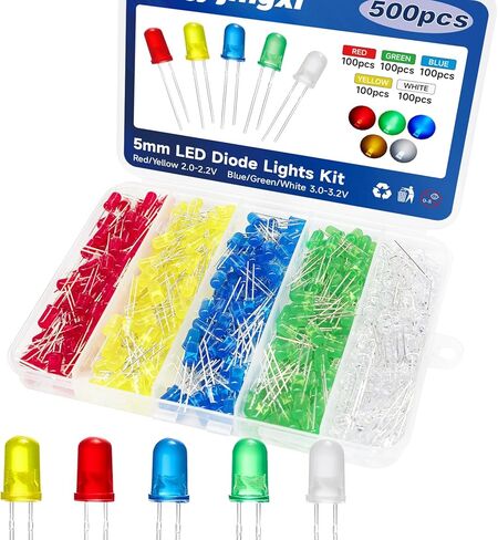 500PCS LED Diode Lights 5mm Mini LED Circuit Assorted Kit for Science Project Experiment (5 Colors) in Kuwait