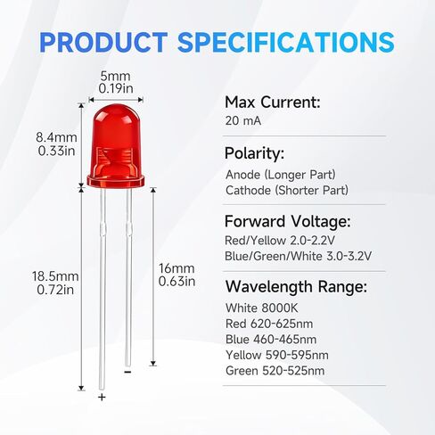 500PCS LED Diode Lights 5mm Mini LED Circuit Assorted Kit for Science Project Experiment (5 Colors) in Kuwait