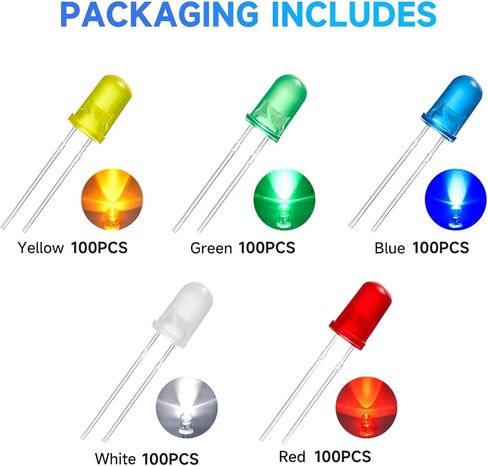 500PCS LED Diode Lights 5mm Mini LED Circuit Assorted Kit for Science Project Experiment (5 Colors) in Kuwait