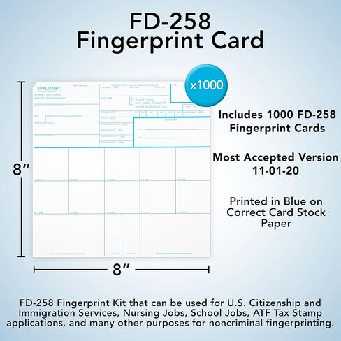 Made in USA - FD 258 Photeprint Cards 2025 ، 1000 Pack - 11-1-20 إصدار أحدث in Kuwait