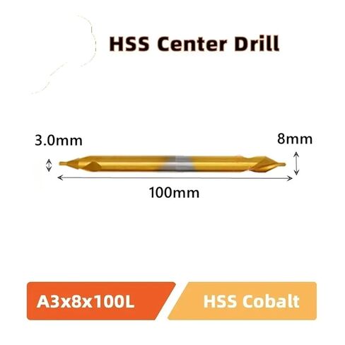 1/5PCS 100mm Extended A Center Drill Titanium Plating HSS for Metal Processing Center Drilling Positioning CNC Mechanical Lathe(A3.0x8x100mmCobalt) in Saudi Arabia