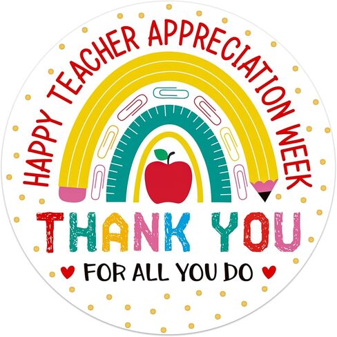 Teacher Appreciation Stickers - 48PCS Thank You Teacher Labels Stickers 1.5" Rainbow Best Teacher Gifts Tags Waterproof Self-Adhesive End of Year Teacher Appreciation Week Party Decorations in Kuwait
