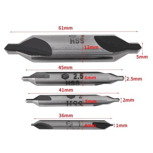 Durable 60 Degree HSS Center Drill Bits Lathe Metal Lathe Lathe Tools 4pcs 1/2/2.5/5mm Set for Lathe Metal Workpiece Centering in Kuwait