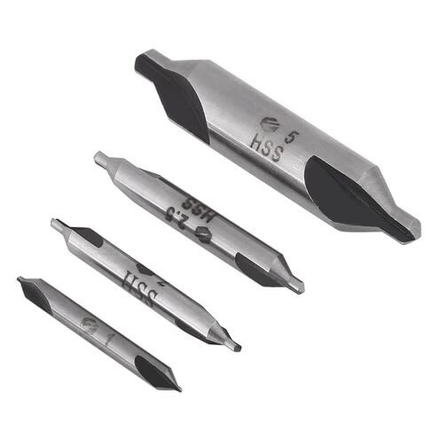 Durable 60 Degree HSS Center Drill Bits Lathe Metal Lathe Lathe Tools 4pcs 1/2/2.5/5mm Set for Lathe Metal Workpiece Centering in Kuwait