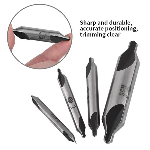 Durable 60 Degree HSS Center Drill Bits Lathe Metal Lathe Lathe Tools 4pcs 1/2/2.5/5mm Set for Lathe Metal Workpiece Centering in Kuwait