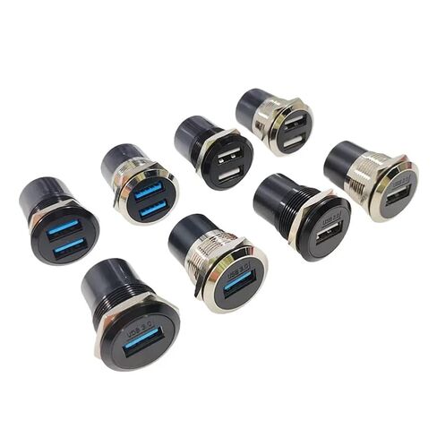 10Pcs Panel Openings 24 Metal Circular D-Shaped USB 2.0 3.0 Single Port Double Female Socket(3.0 2P BK 10PCS) in Saudi Arabia