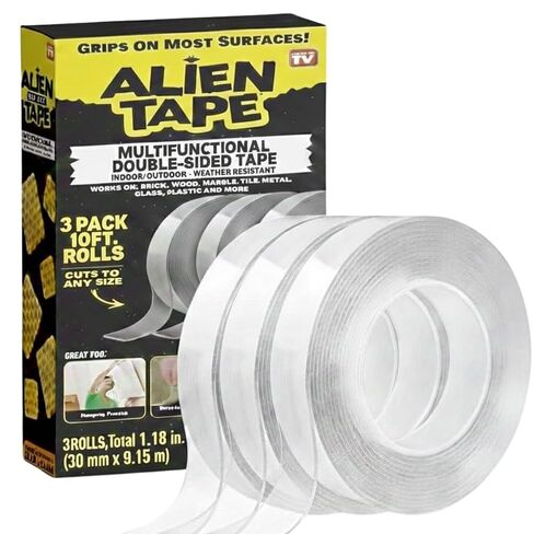شريط Bell+Howell Alientape Nano مزدوج الجوانب، لاصق شفاف قابل للإزالة متعدد الأغراض، يمكن تركيبه على المقبض وقابل للغسل، قوي التحمل لديكور ملصق إطار الصورة للسجاد - كما يظهر على التلفزيون in Kuwait
