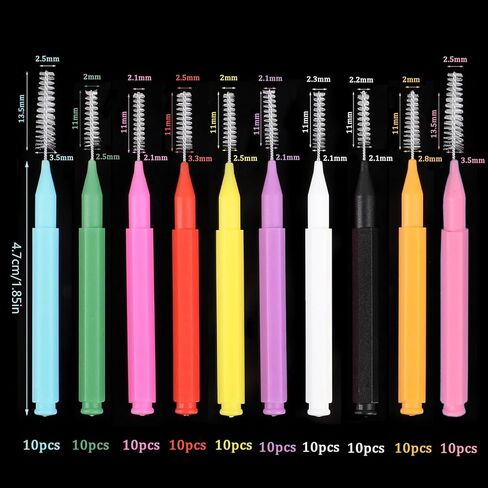 100 Pcs Interdental Brushes, Braces Brush,8 Sizes for Interdental Cleaning, Braces Care Toothpick Flossers, Oral Dental Hygiene Floss, Toothpick Cleaners, Dental Care Tools (10 Colors) in Kuwait