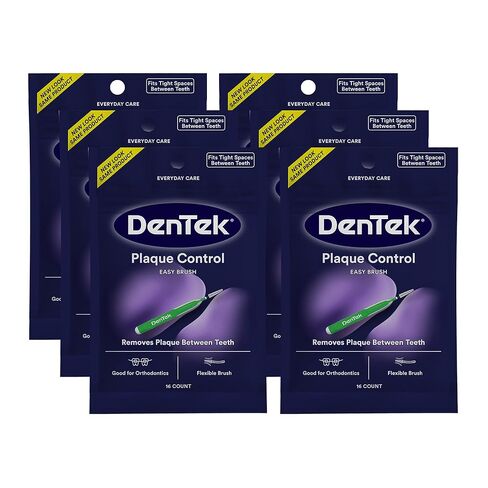 Dentek Interdental Brushes - Tight, 16 Count, 6 Pack - Easy-Brush Interdental Plaque Remover with Fluoride - Cleans Tight Spaces Around Teeth, Braces & Other Dental Appliances in Kuwait