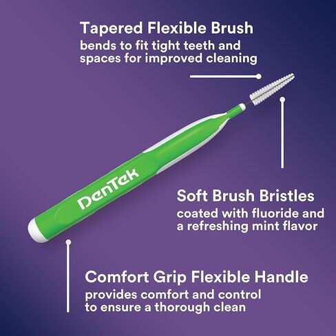Dentek Interdental Brushes - Tight, 16 Count, 6 Pack - Easy-Brush Interdental Plaque Remover with Fluoride - Cleans Tight Spaces Around Teeth, Braces & Other Dental Appliances in Kuwait