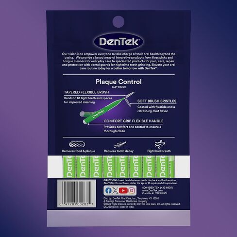 Dentek Interdental Brushes - Tight, 16 Count, 6 Pack - Easy-Brush Interdental Plaque Remover with Fluoride - Cleans Tight Spaces Around Teeth, Braces & Other Dental Appliances in Kuwait