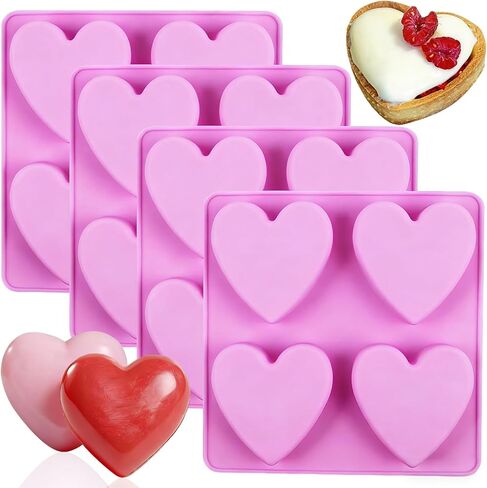 Silicone Soap Molds, METLUCK 4 PCS Heart Silicone Molds Heart Silicone DIY Soap Molds for Soap Making Cake Jelly Pudding Candy Chocolate and Dessert Valentine Gift in Kuwait